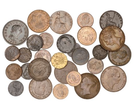 William IV, Farthings (2), 1831, 1837 (S 3848); together with miscellaneous base metal coins, George III to George VI (27) [2