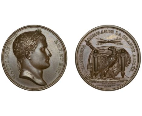 Breaking of Camp at Boulogne and Crossing of the Rhine, 1805, a copper medal by J.-P. Droz and N.G.A. Brenet, laureate bust o