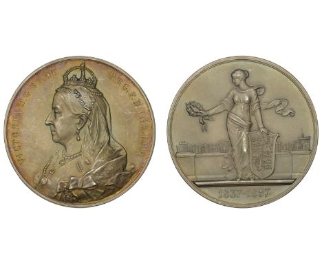 Victoria, Diamond Jubilee, 1897, a silver medal, unsigned, veiled bust left, rev. female figure standing, holding wreath and 