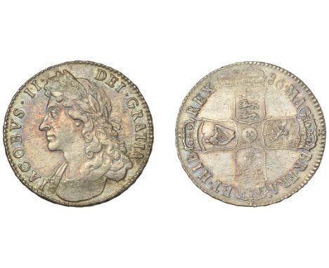 James II (1685-1688), Halfcrown, 1686, first bust, edge tertio (ESC 751; S 3408). Prettily toned, very fine £200-£300  ---  P
