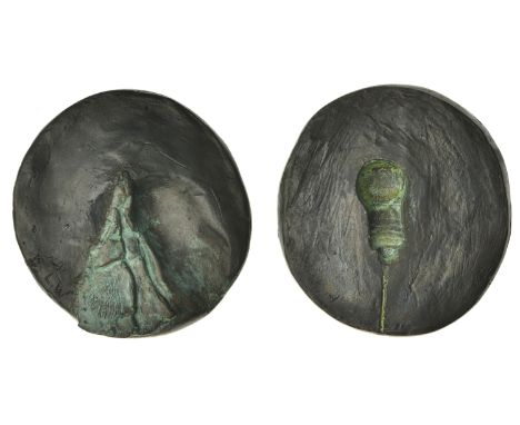Dreams of a Dying Moth, 2001, a cast bronze medal by Lucy Willow for BAMS, moth positioned at the edge of the medal, rev. lig