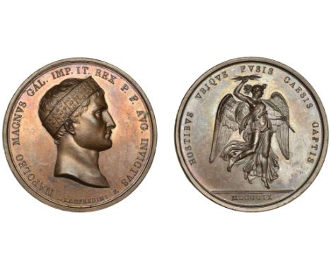 Battle of Wagram; Victories of the Year, 1809, a copper medal by L. Manfredini, bust of Napoleon right wearing the Iron Crown