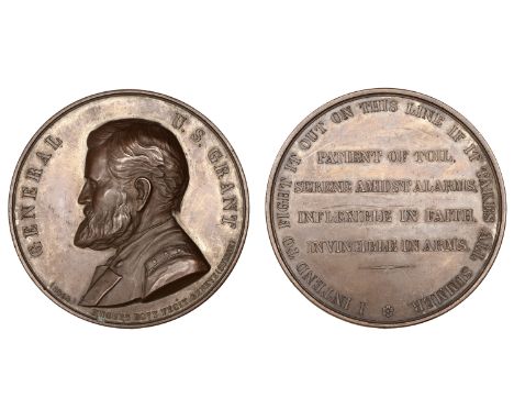 U.S.A., Ulysses S. Grant, 1868, a copper medal by H. Bovy, bust left, rev. legend, 60mm (BDM I, 249). Good very fine, but lig