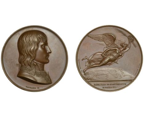 Battle of Montenotte, 1796, a copper medal by R. Gayrard and R. Jeuffroy, uniformed bust of Napoleon right, rev. Victory flyi