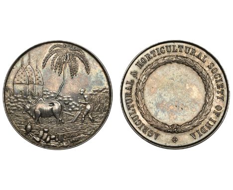 INDIA, Agricultural and Horticultural Society of India (Inst. 1824), a silver medal, unsigned, Hindu ryot ploughs with bulloc