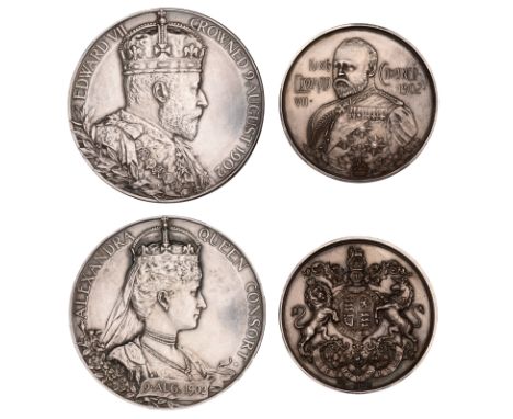 Edward VII, Coronation, 1902, silver medals (2), by G.W. de Saulles, 55mm (C & W 4100A.4a; BHM 3737; E 1871a); by J. Fenton, 
