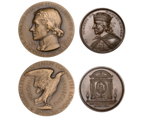 POLAND, Centenary of the Death of Tadeusz Kosciuszko, 1917, a light bronze medal by Mary and E. Gillick, restruck in 1967 for