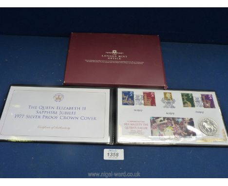 A Queen Elizabeth II Silver Jubilee 1977 Crown and a First Day Cover commemorating "Her Majesty the Queen's Jubilee 1952 - 20