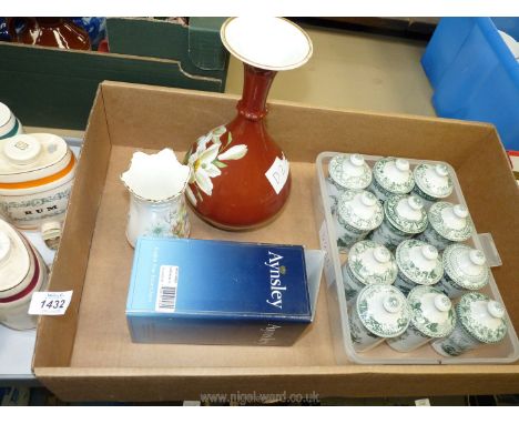 A quantity of Spode Archive Collection to include 12 mixed Portland spice jars, 5" tall, plus an Aynsley vase and burgundy va
