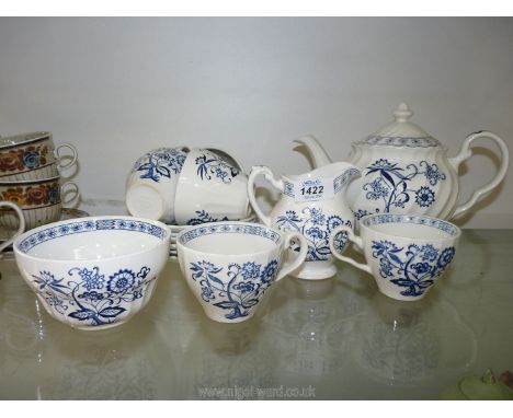 A J &amp; G Meakin ''Blue Nordic'' part china Teaset to include teapot, six cups and saucers, sugar and creamer. (some a/f)