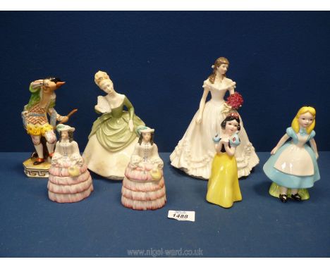 A quantity of figurines including a Royal Crown Derby 'Five' XL11 figure of a man in period dress, Royal Worcester 'Anniversa