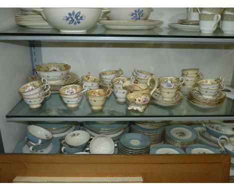 A quantity of elegant cream and gilt tea ware with painted floral decoration, marked S86 to base, possibly Coalport;  two siz