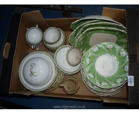 A quantity of Tuscan china 'Plant' teaware including plates, cream jug, cups and saucers, etc., and quantity of old green wit