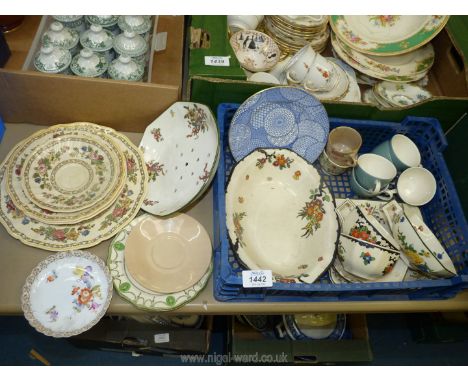 A quantity of china to include old Royal Doulton china, chips and cracks to some;  cups, seashell dish, plates, blue teacups 