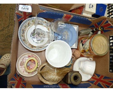 A quantity of china including Carltonware napkin ring, mason's trinket dish, mini Hen on Nest, character jug etc.
