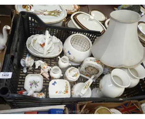 A quantity of Aynsley china to include a lamp, vases, mantle clock, posy bowls, miniature teapot, trinket dish, miniature ani