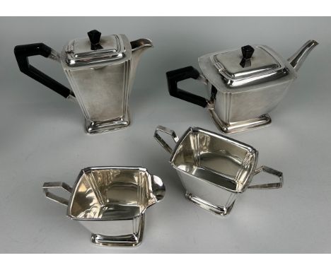 AN ART DECO SILVER TEA SET BY WILLIAM ADAMS COMPRISING A TEA POT, COFFEE POT, MILK JUG AND SUGAR BOWL (4) Total weight: 1905g