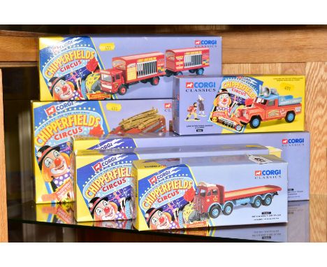 A QUANTITY OF BOXED CORGI CLASSICS CHIPPERFIELDS CIRCUS MODELS, to include A.E.C Cage Truck and Trailer, No 97889, Foden Clos