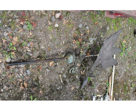 A VINTAGE COPPER WEATHER VANE, with a Sawn in flight and all point marker in tact (some repairs and slight damage), Swan meas