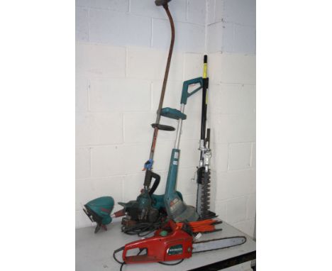 A BLACK &amp; DECKER PETROL STRIMMER, (no strimming wire - untested-engine not ceased), a Sovereign 1550w electric chainsaw (