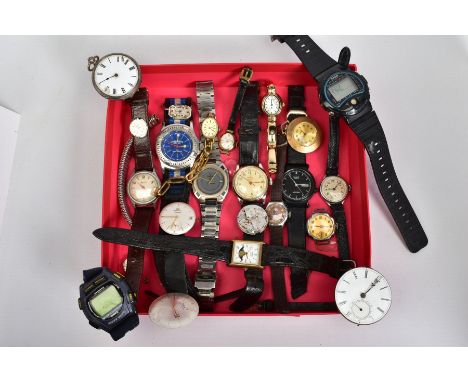 A BOX CONTAINING WRISTWATCHES AND MOVEMENTS, to include Sekonda, Rotary, two electronic Casio wristwatches