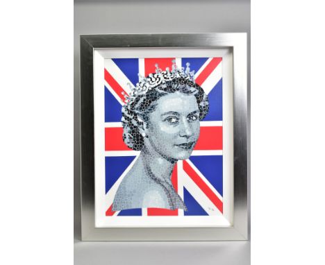 PAUL NORMANSELL (BRITISH 1978) 'HAPPY AND GLORIOUS', a limited edition print of H.M. The Queen, 39/195, initialled bottom rig