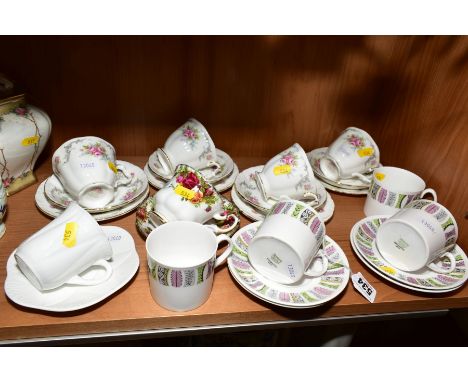 FOUR SHELLEY 'CLEOPATRA' COFFEE CANS AND SAUCERS, a Shelley white cup and saucer Rd 272101, four Royal Albert 'Tranquillity' 