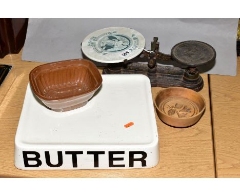 A MODERN CERAMIC BUTTER SLAB, having adhesive 'Butter' label, approximately 33cm wide x 27cm deep x 17cm high, with an earthe
