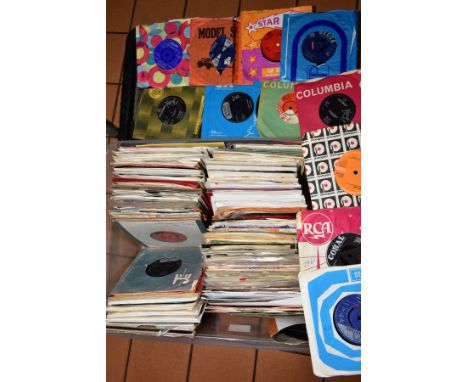 A TRAY CONTAINING OVER TWO HUNDR3ED 7'' SINGLES, including The Toys, The Trogg, Freddie and the Dreamers, The Zombies, The Iv