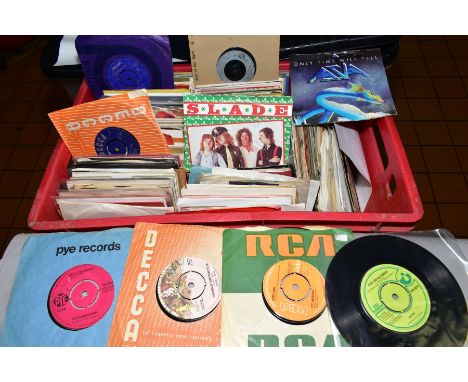 A PLASTIC TRAY CONTAINING OVER TWO HUNDRED 7'' SINGLES AND EP'S including Wizard, Clifford T Ward, 1910 Fruitgum Co, The Lovi