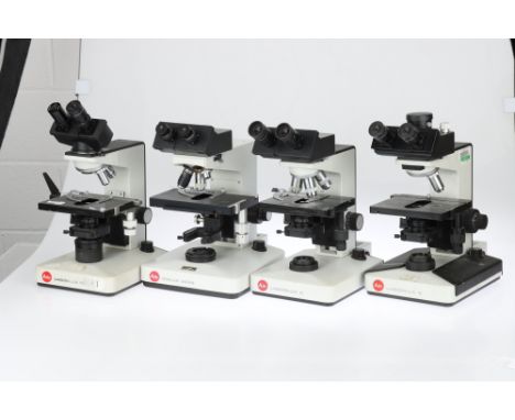 Collection of 4 Leitz Binocular/Trinocular Microscopes, including a Leitz Laborlux S with lamp house condenser, single Leitz 