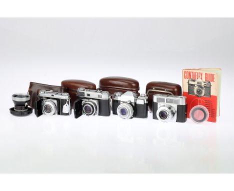A Selection of Mixed Cameras, to include a Contaflex IV, body G, shutter sticking, with f/2.8 50mm lens, optics F, some haze 
