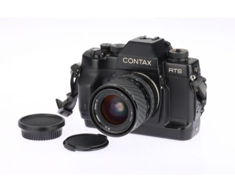 A Contax RTS III 35mm SLR Camera black, made by Kyocera circa 1990, serial no.007739, with a Sigma Zoom-ε f/3.5-4.5 28-70mm l