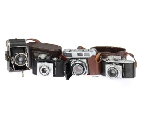 A Mixed Selection of 35mm Folding Cameras comprising a Kodak Retina IB Type 019 II folding camera, with a Schneider-Kreuznach