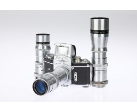 * An Ihagee Exakta Varex SLR Camera Outfit, complete with Carl Zeiss Jena Triotar T f/4 135mm, Meyer Gorlitz Tele Megor f/5.5