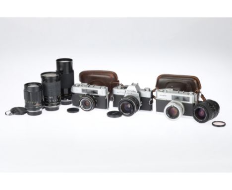 A Selection of Minolta 35mm Cameras, to include a Minolta SRT101, body G-VG, shutter working, with a Vivitar Wide-Angle f/2.8