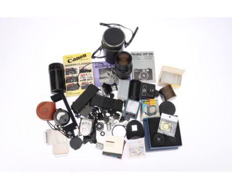 A Mixed Selection of Camera Accessories, from a range of manufacturers, including light meters, a Rollei Rolleinar-MC f/3.5 2