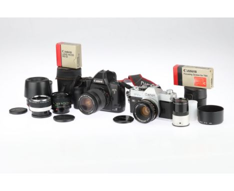 A Canon EOS 3 and a Canon FTbn QL 35mm SLR Cameras including an EOS 3 Eye Control camera, circa 1998, serial no.2800082, with