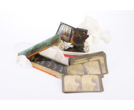 A Selection of Stereo Cards by Underwood &amp; Underwood, also to include commercially produced colour lantern slides (a lot)