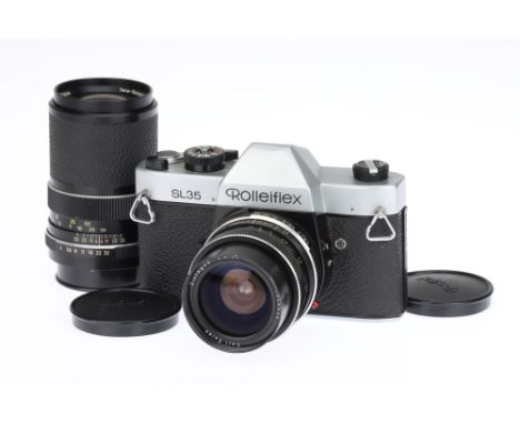 A Rolleiflex SL35 35mm SLR Camera and Lenses chrome, 1970-76, made by Rollei Singapore, with a Carl Zeiss Distagon f/2.8 25mm