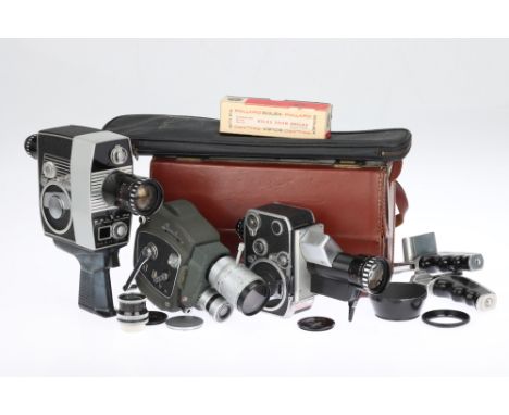 Paillard Bolex 8mm Equipment comprising a Kern Switar AR f/1.8 16mm lens, a Bolex Hi-Fi f/1.3 12.5-25mm projection lens, a Pa