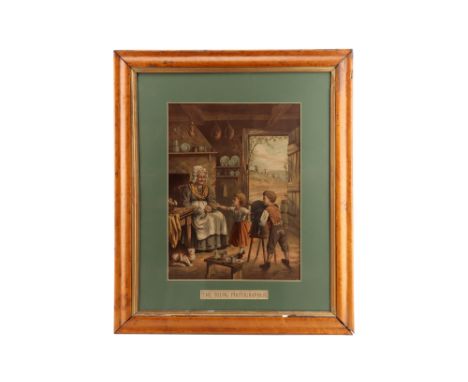 Large Camera Related Victorian Lithograph, English, Late 19th Century, large coloured lithograph of a seated woman and a chil