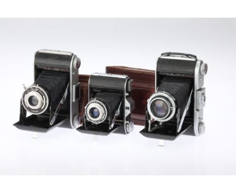 A Selection of Three Folding Cameras, to include an Ensign Selfix 820, body G-VG, shutter working, slow speeds too slow, with