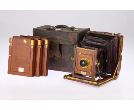 A W. Watson & Sons Quarter Plate Mahogany & Brass Field Camera, body G, bellows require repair, patina to brass parts, with a