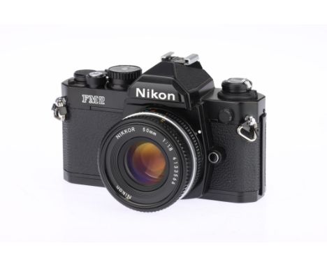 A Nikon FM2n 35mm SLR Camera black, serial no.8713145, with a Nikkor f/1.8 50mm AI-S lens, shutter working, body VG, lens G-V