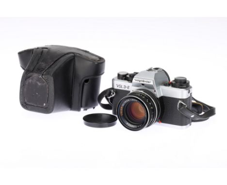 A Voigtlander VSL 3-E 35mm SLR Camera, chrome, body G, shutter not working, together with a Voigtlander Color-Ultron f/1.8 50