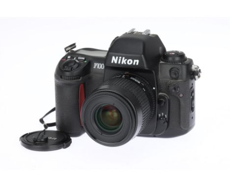 A Nikon F100 35mm SLR Camera black, 1998, serial no.2301918, with an AF Nikkor f/4-5.6 D 35-80mm lens, shutter working, top a