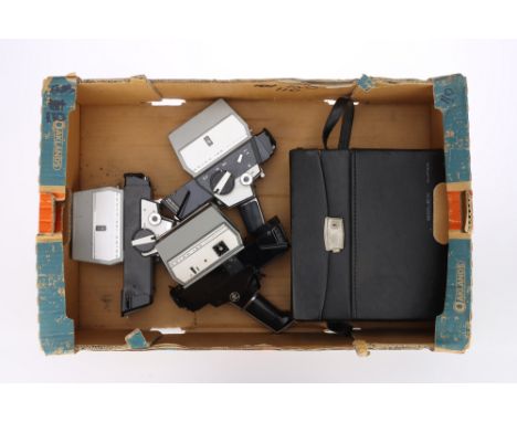 Three Paillard Bolex Super 8 Cine Movie Cameras comprising two Bolex Macrozoom 160 cameras, made in Switzerland, 1970-71, wit