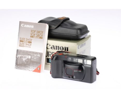 A Canon Sure Shot Supreme 35mm Compact Camera, serial no. 1671116, black, body G, some areas of wear, shutter &amp; flash wor