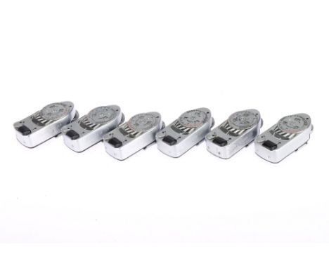 Six Leitz Leica-Meter MR Light Meter Devices, in F-G cosmetic condition, two missing battery covers, one marked as 'dead', (6